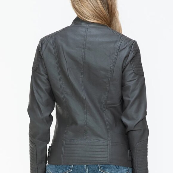 Snobbish Faux Leather Biker Jacket with Side Zip Pockets - Picture 2 of 6